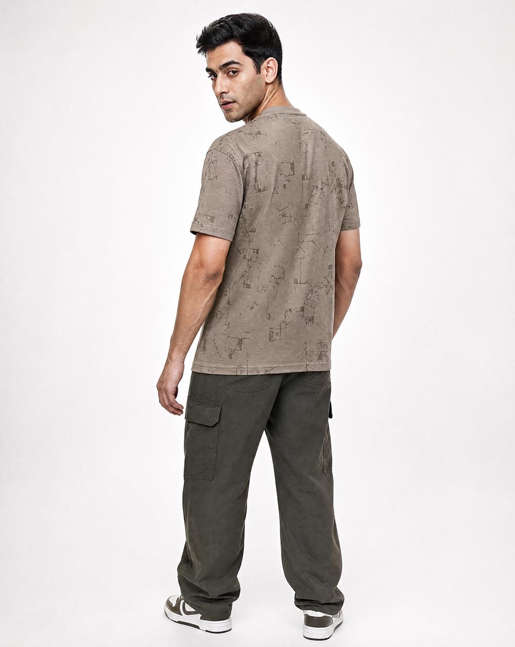 Men Summer Grey Solid Round Neck Half Sleeve Hindi Wording Tshirt - Reprise
