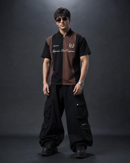 Men Cotton Polo T-Shirts Black Brown - Reprise