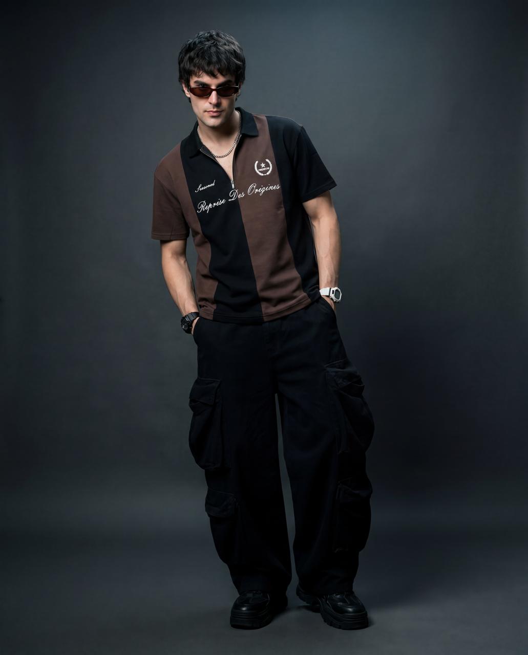 Men Cotton Polo T-Shirts Black Brown - Reprise