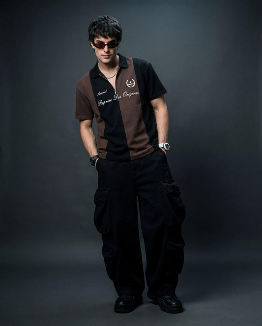 Men Cotton Polo T-Shirts Black Brown - Reprise