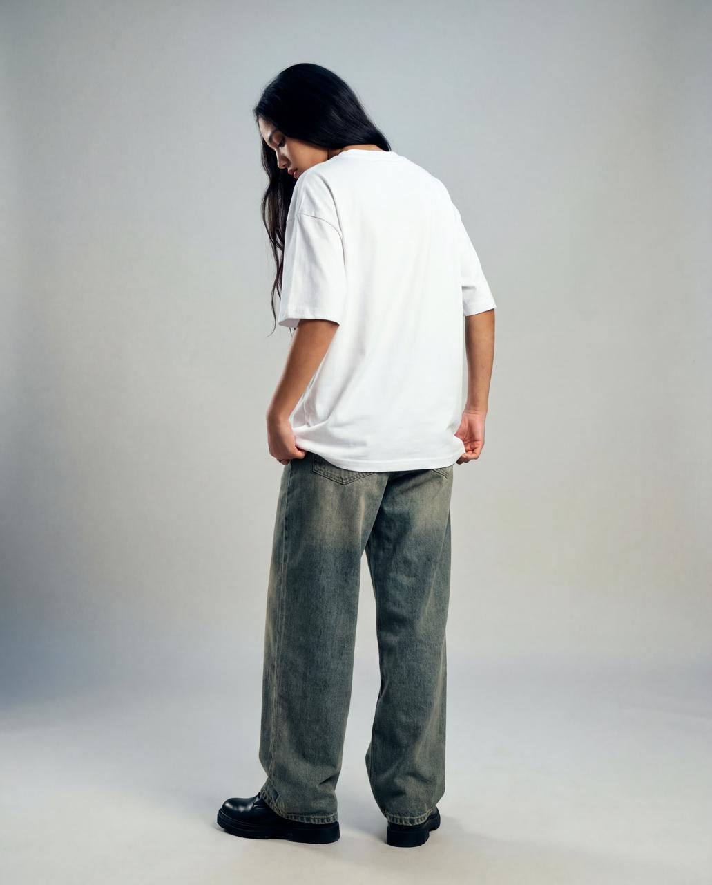 Women Oversized Round Neck Half Sleeves Tshirt White - Reprise
