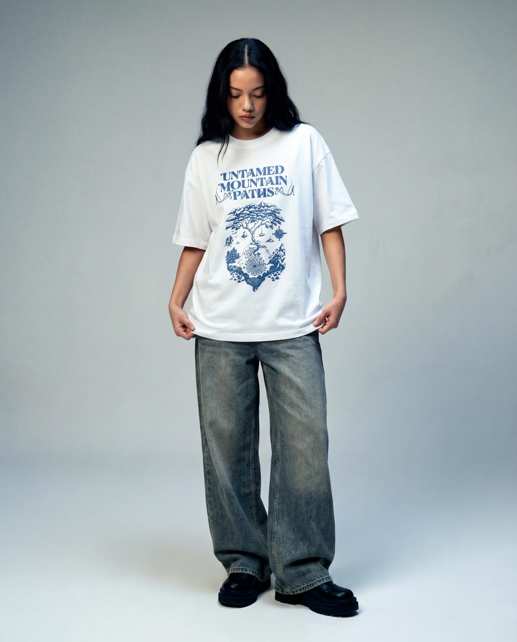 Women Oversized Round Neck Half Sleeves Tshirt White - Reprise