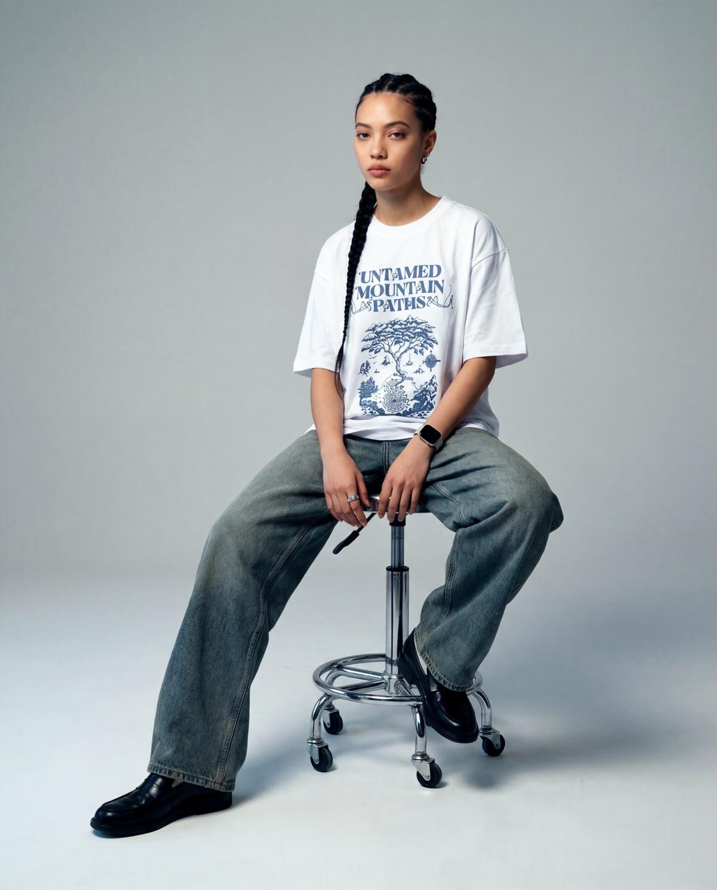 Women Oversized Round Neck Half Sleeves Tshirt White - Reprise