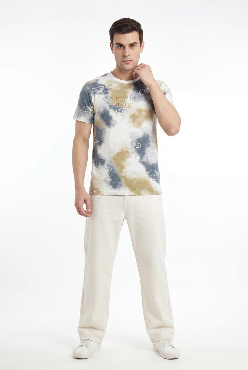 Men Printed Round Neck T-shirt Black Grey - Reprise