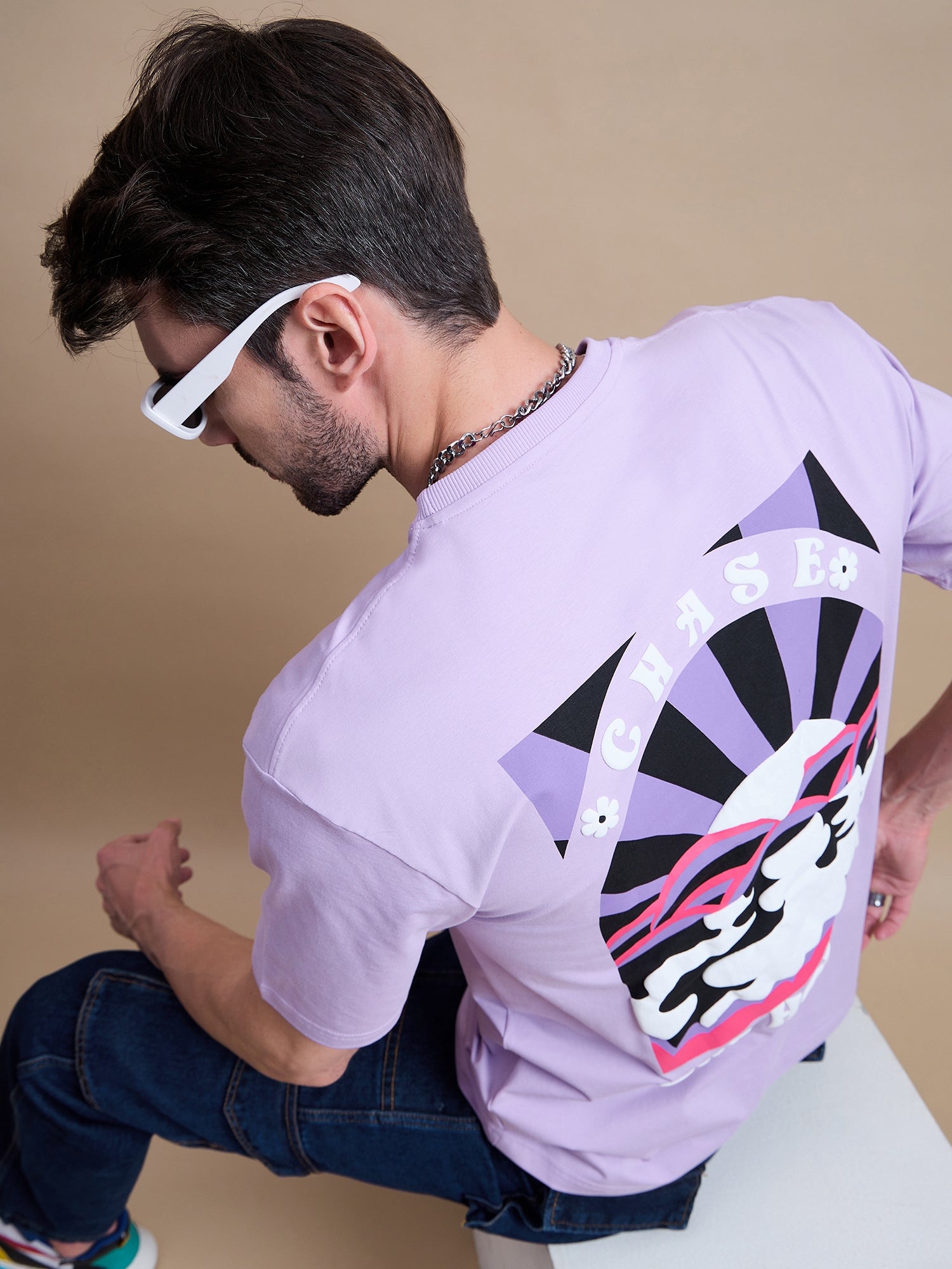 Men's Purple Cotton Oversized T-Shirt - Reprise
