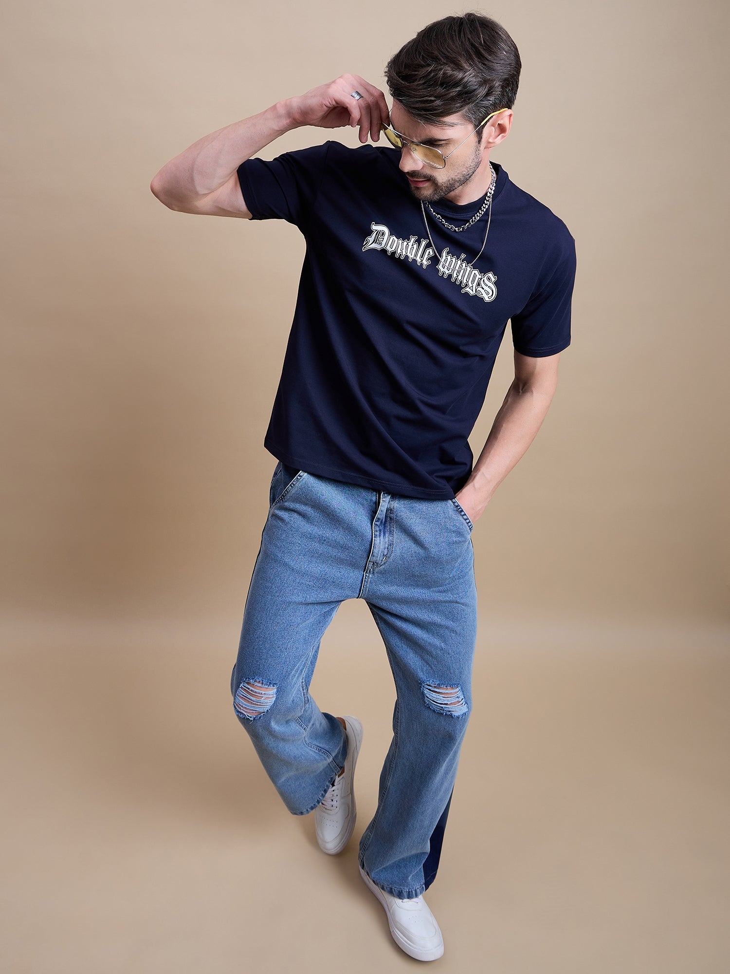 Men's Blue Cotton Oversized T-Shirt - Reprise