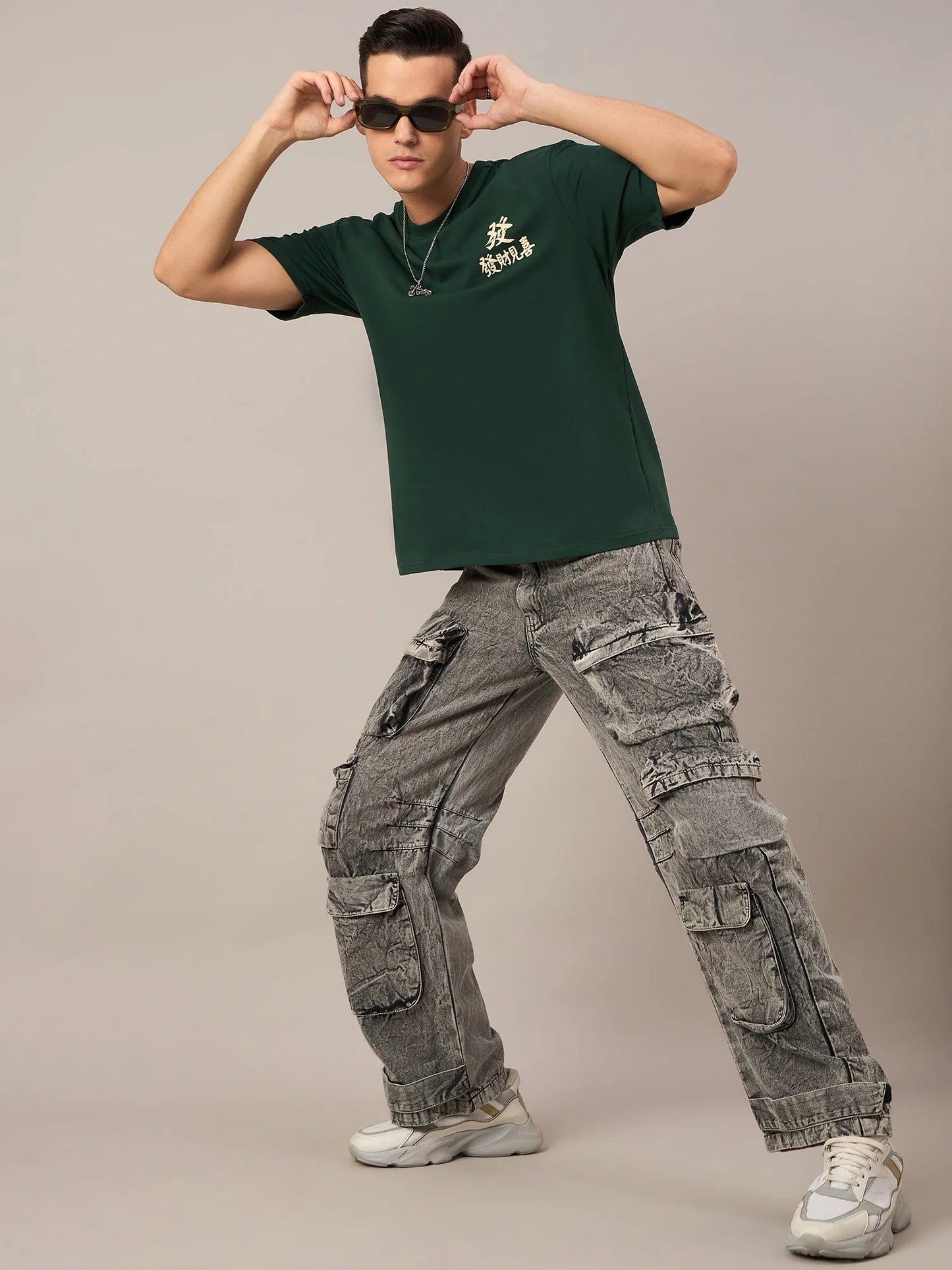 Men Printed Oversized T-shirt Bottle Green
