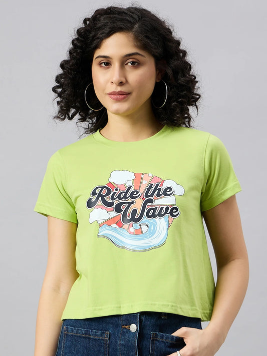 Women Printed Regular Fit T-shirt Green