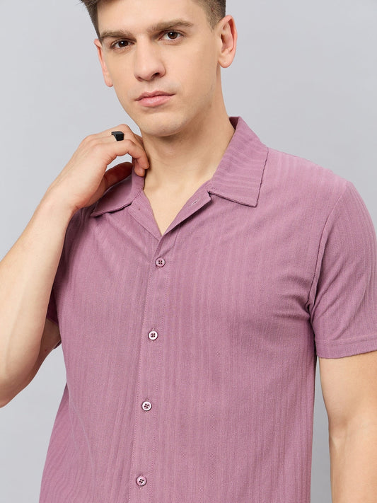 Men Regular Fit Spread Collar Shirt Mauve
