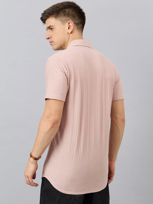 Men Regular Fit Spread Collar Shirt Peach