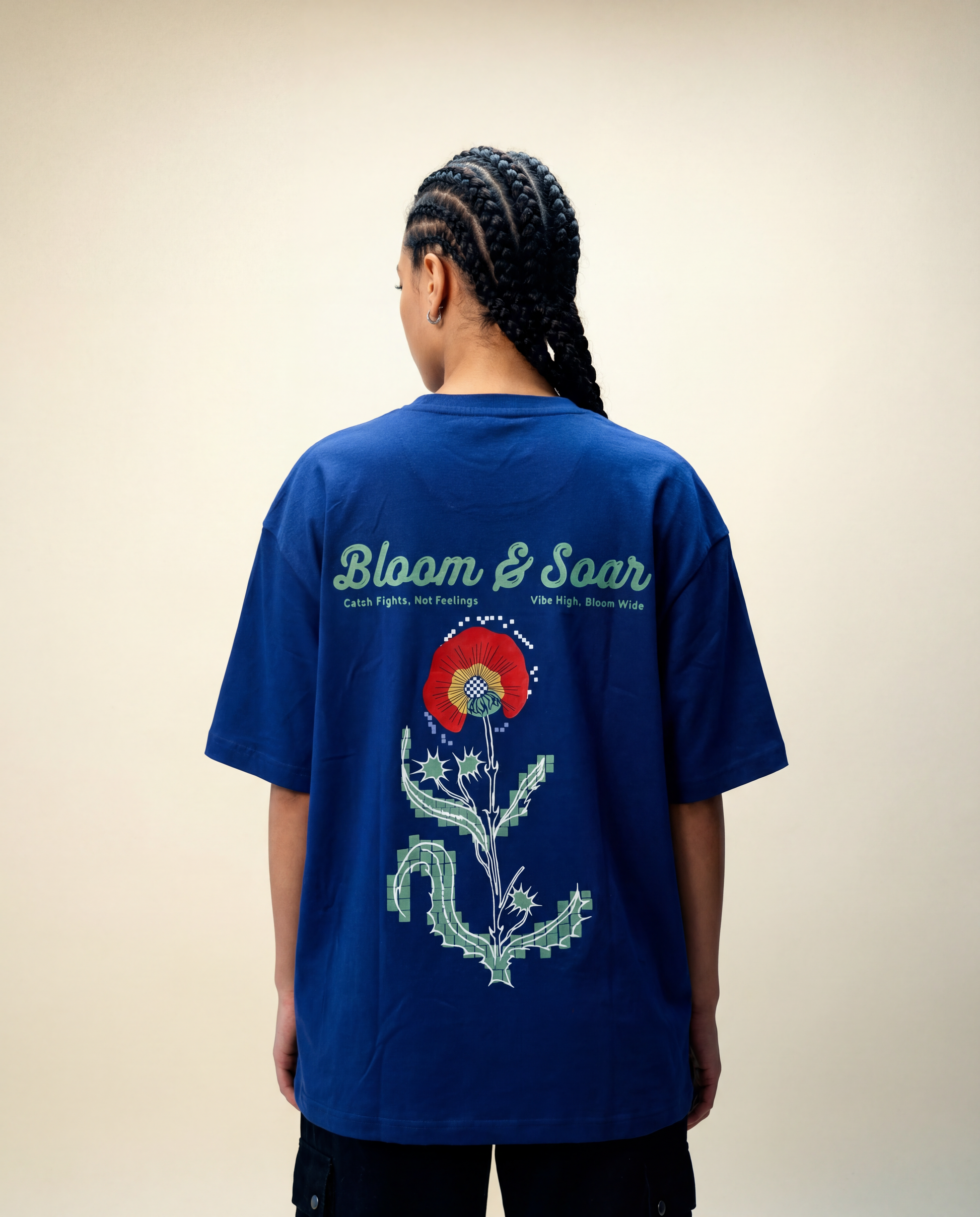 Women Oversized Round Neck Half Sleeves Tshirt Blue - Reprise