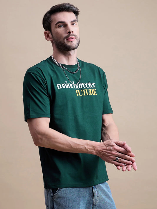 Men Green Cotton Oversized T-Shirt