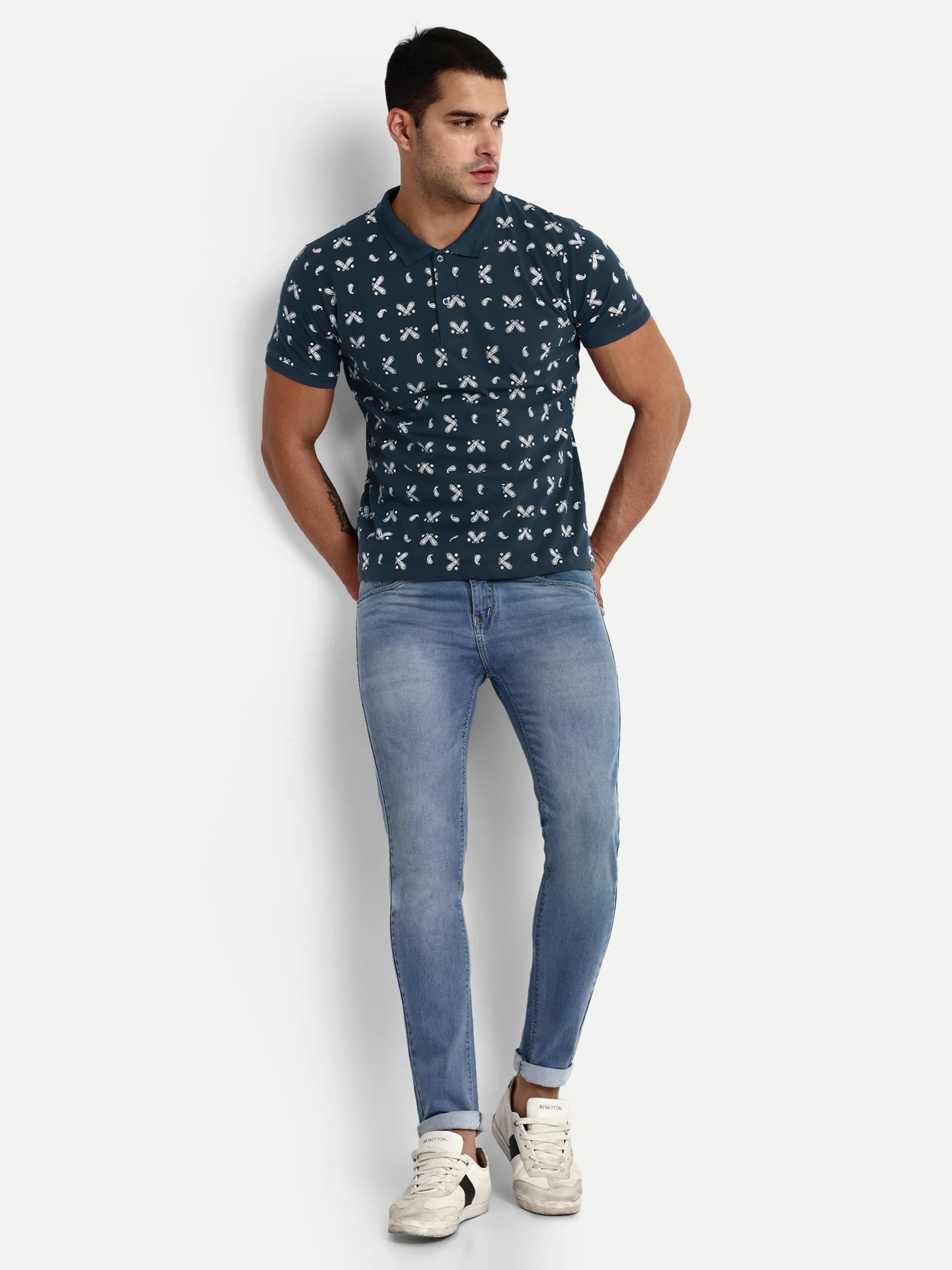 Men Printed Polo T-Shirt Blue
