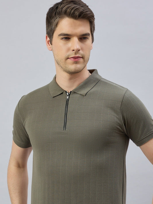Men Olive Green Cotton Polo T-Shirts