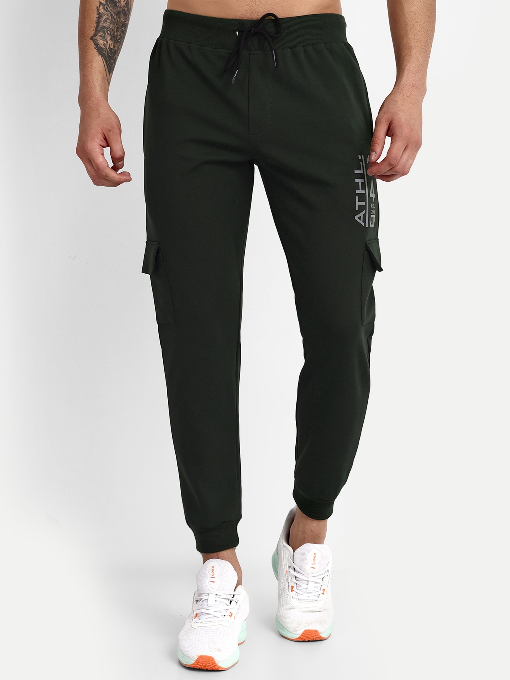 Men's Green Cotton Casual Joggers - Reprise
