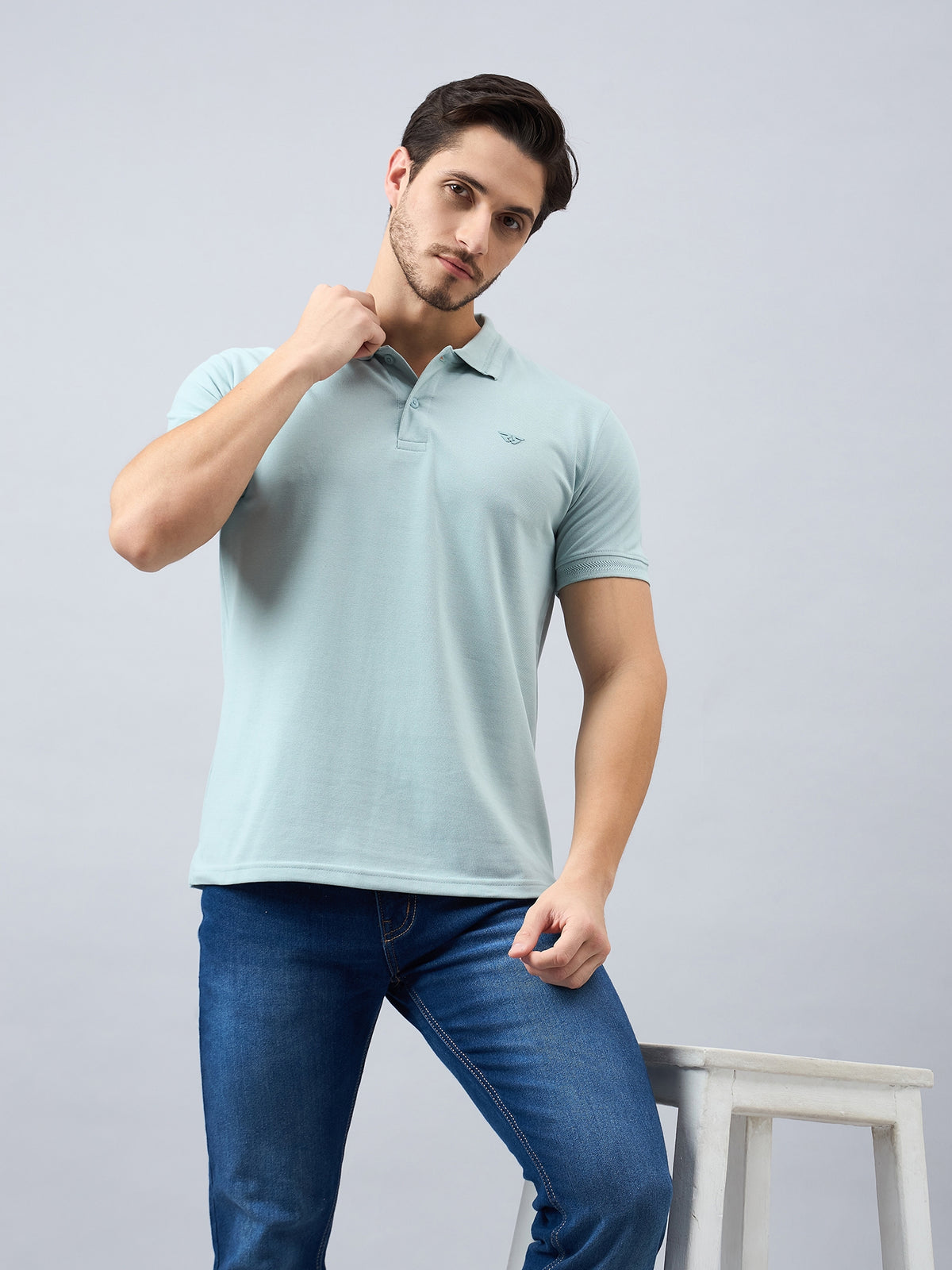 Men's Blue Cotton Polos - Reprise