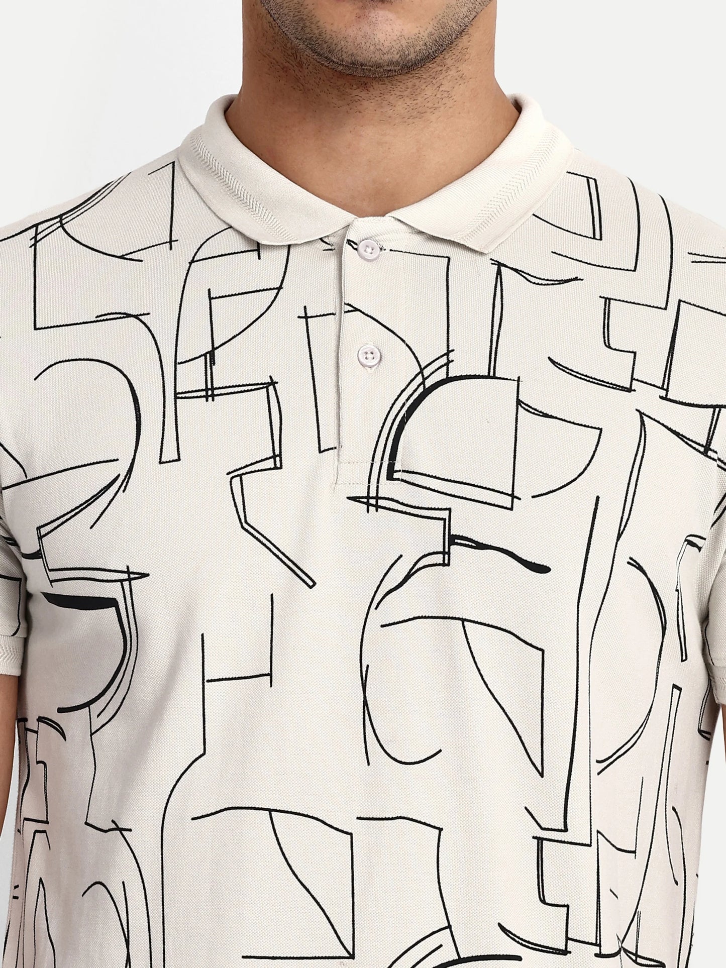 Men Printed Polo T-Shirt Cream