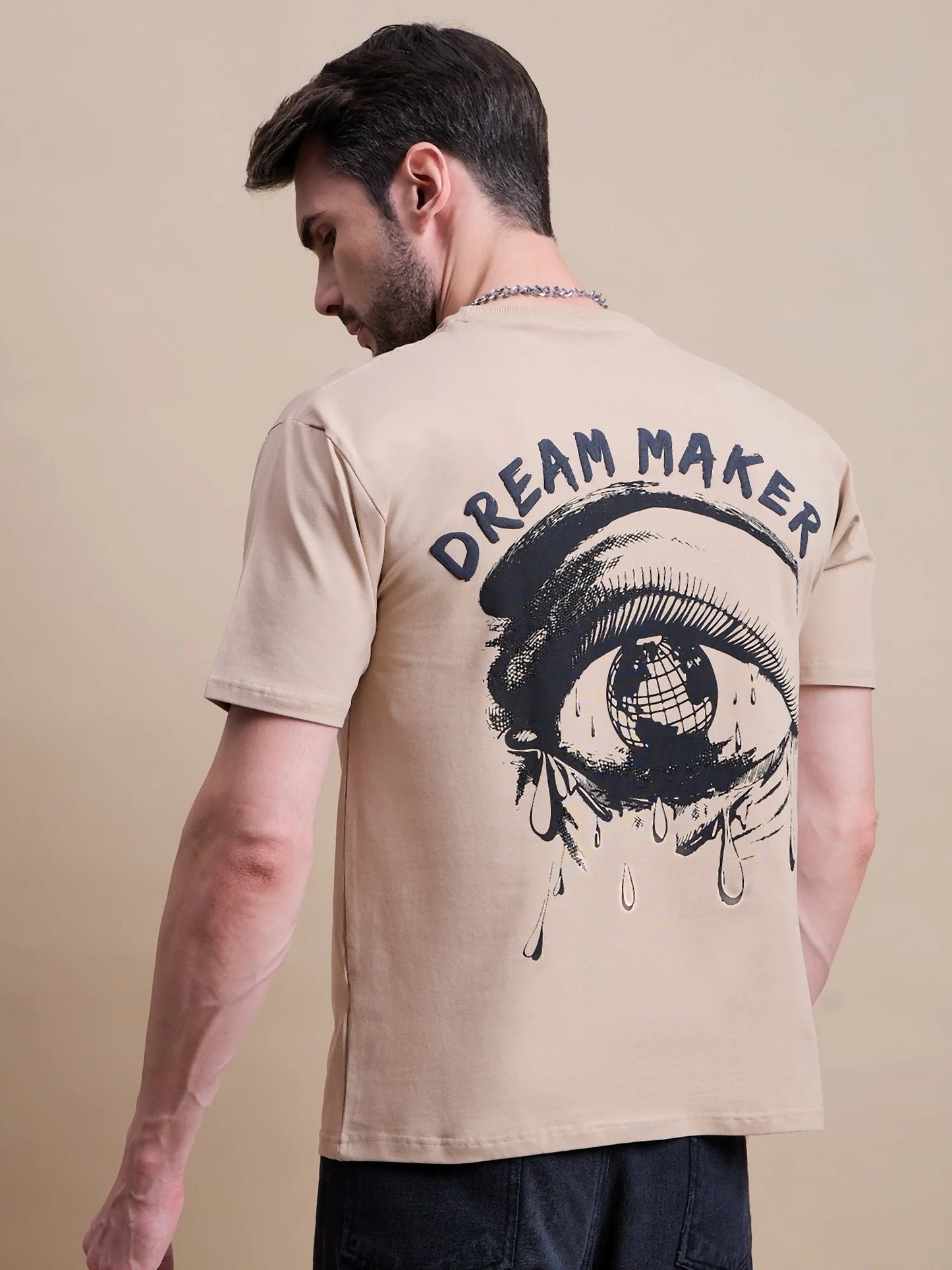 Men Beige Cotton Oversized T-Shirt