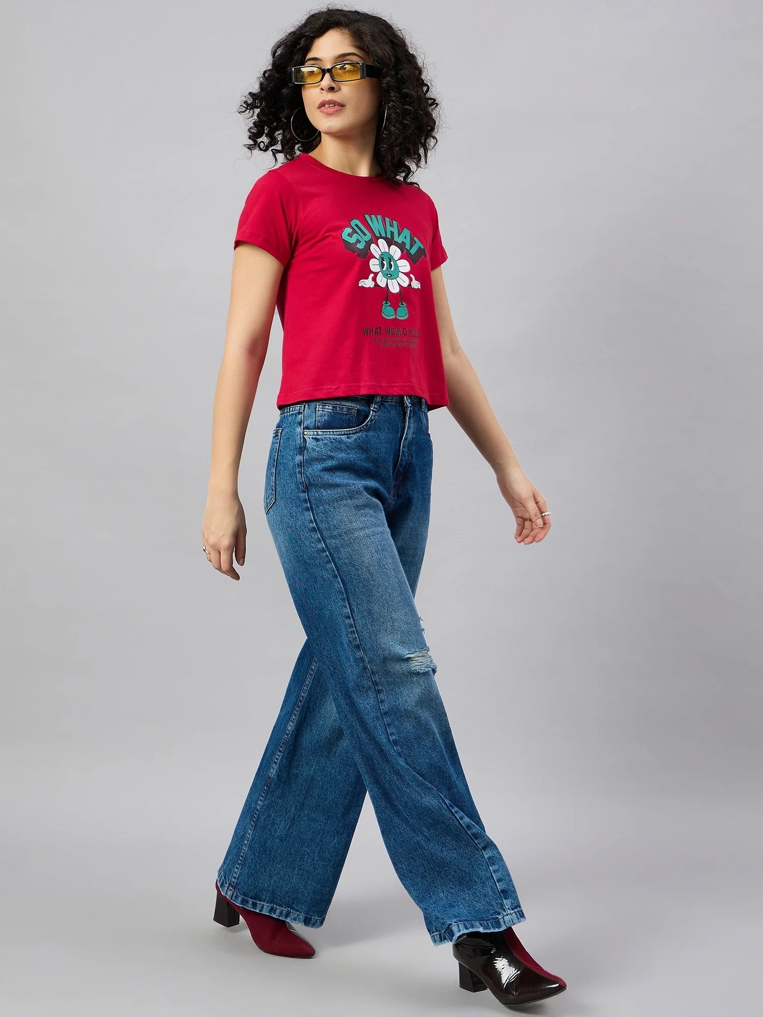 Women Printed Regular Fit T-shirt Red