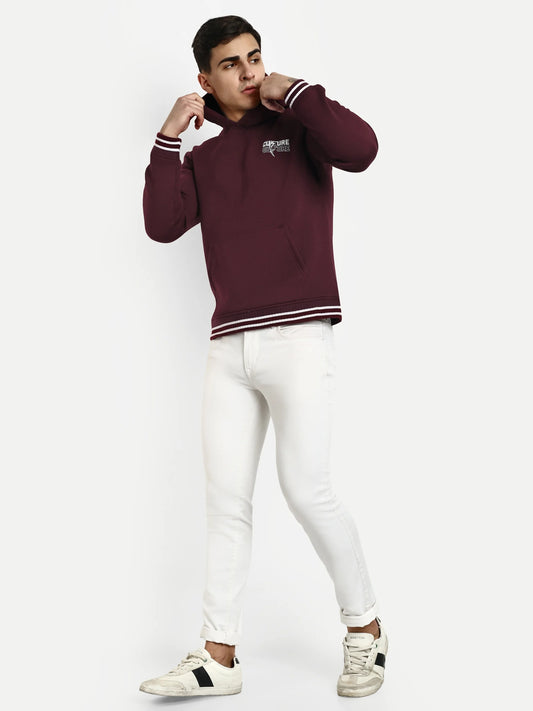 Men Printed Hoodie Maroon