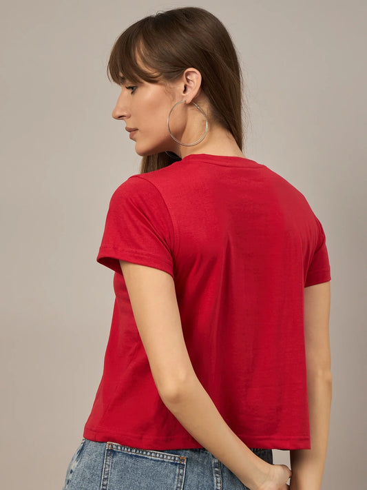 Women Printed Regular Fit T-shirt Red