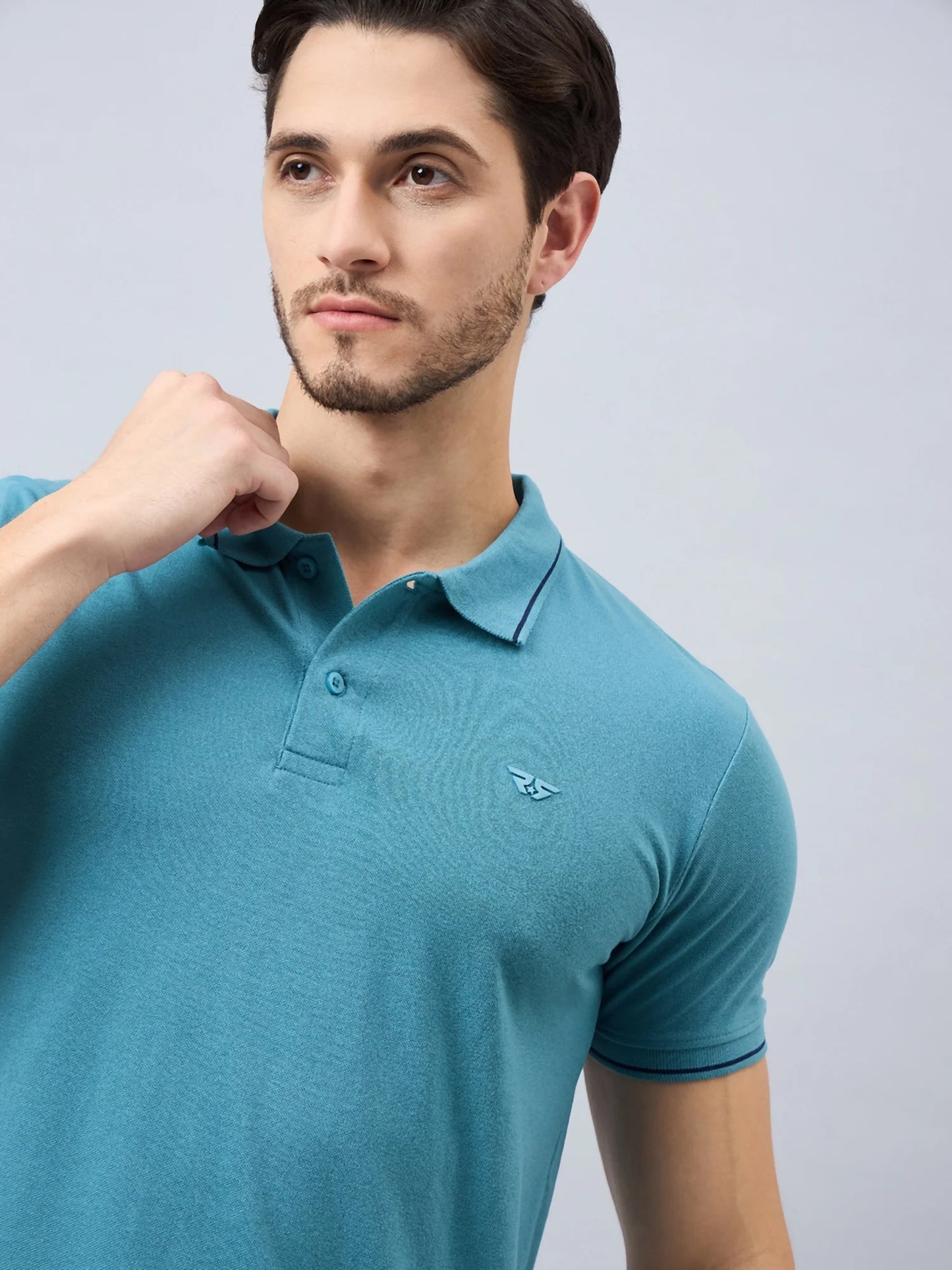 Men Green Solid Cotton Polos
