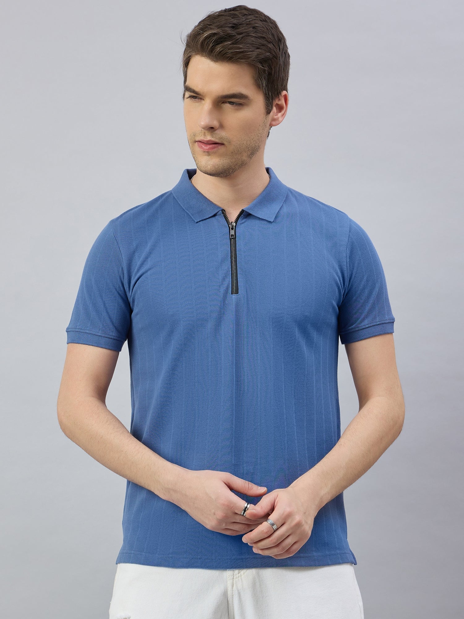 Men's Blue Cotton Polo T-Shirts - Reprise