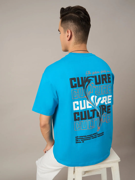Men Printed Oversized T-shirt Blue