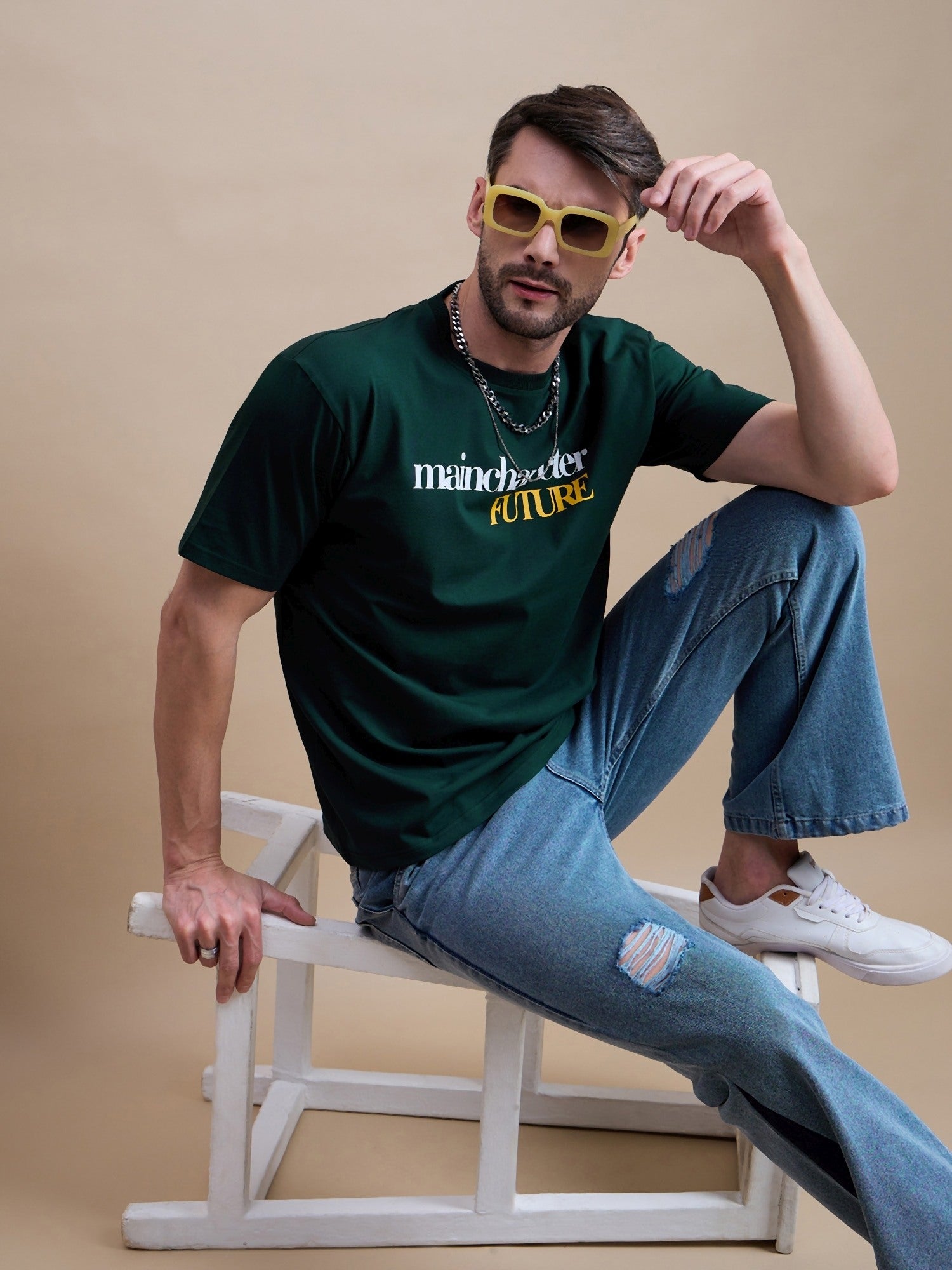 Men's Green Cotton Oversized T-Shirt - Reprise