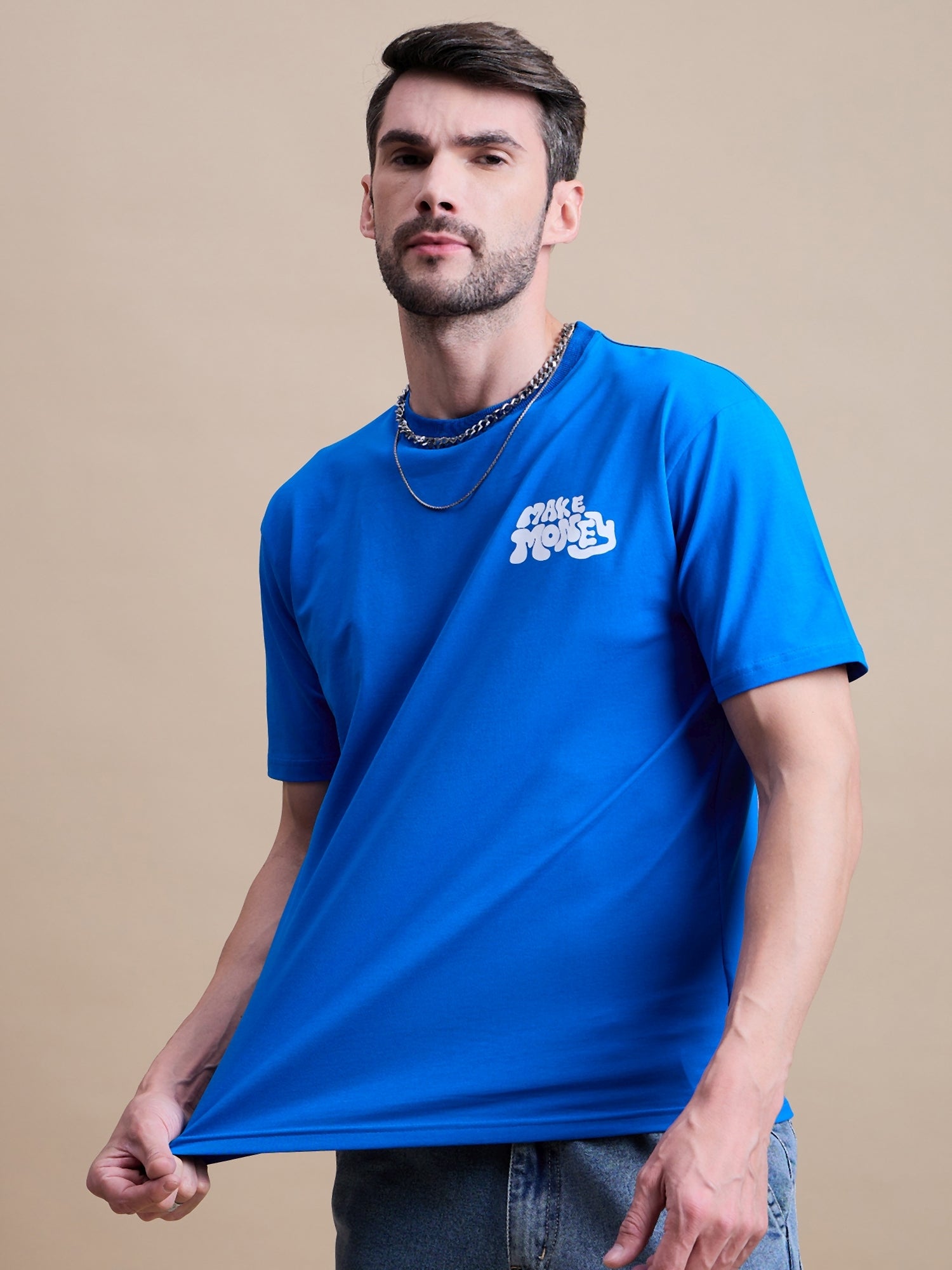 Men's Blue Cotton Oversized T-Shirt - Reprise