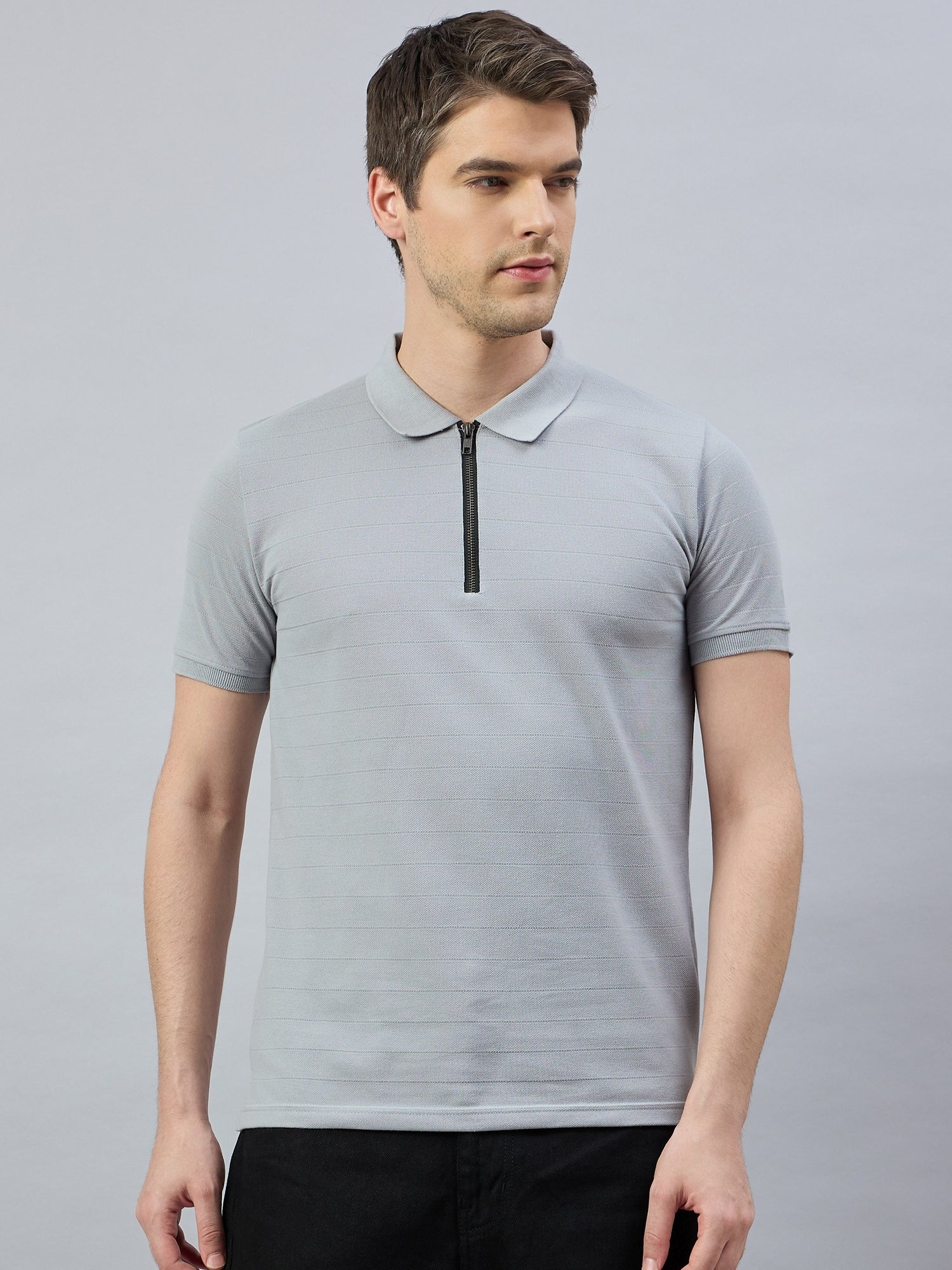 Men's Grey Cotton Polo T-Shirts - Reprise