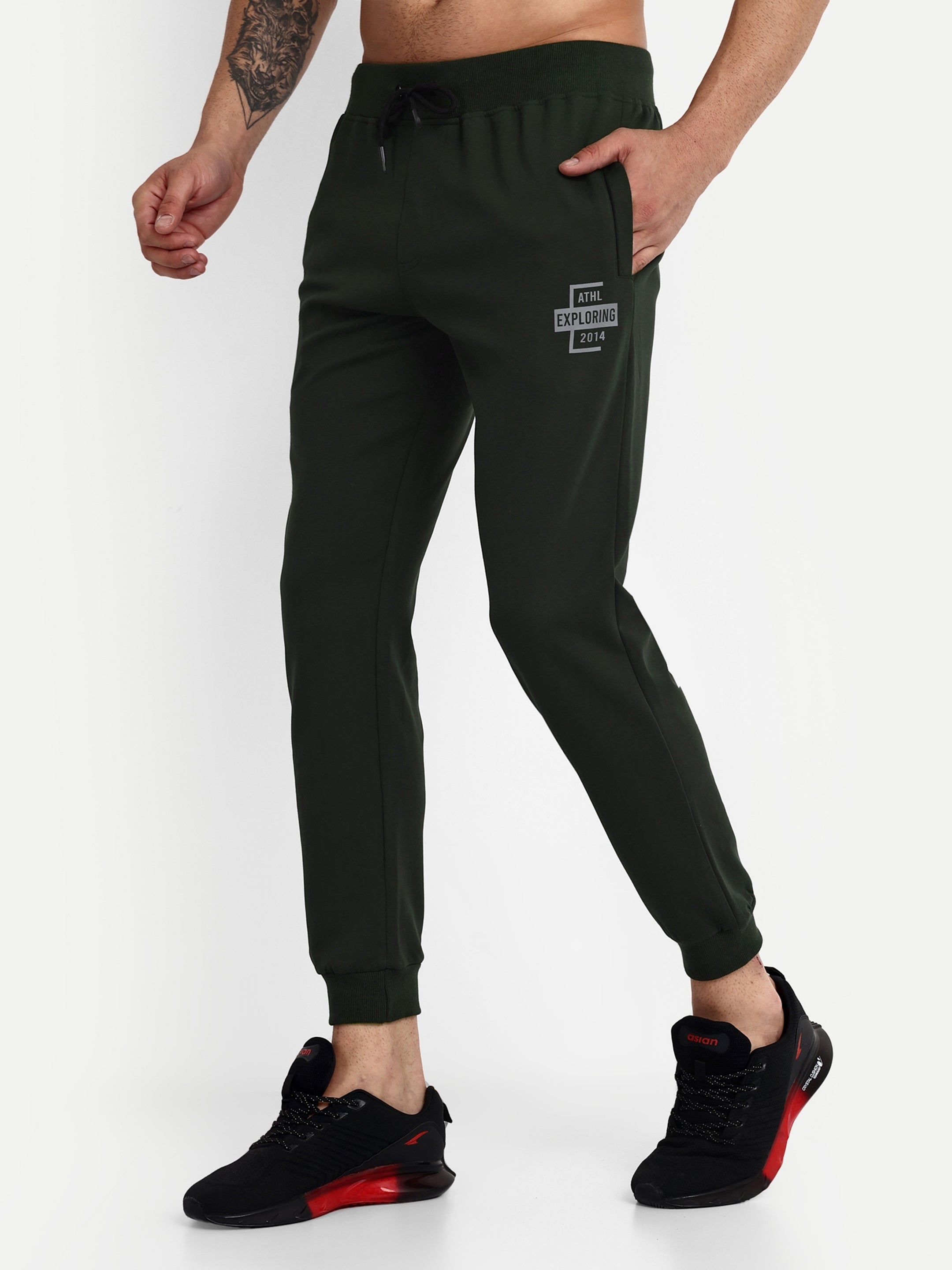 Men's Green Cotton Casual Joggers - Reprise