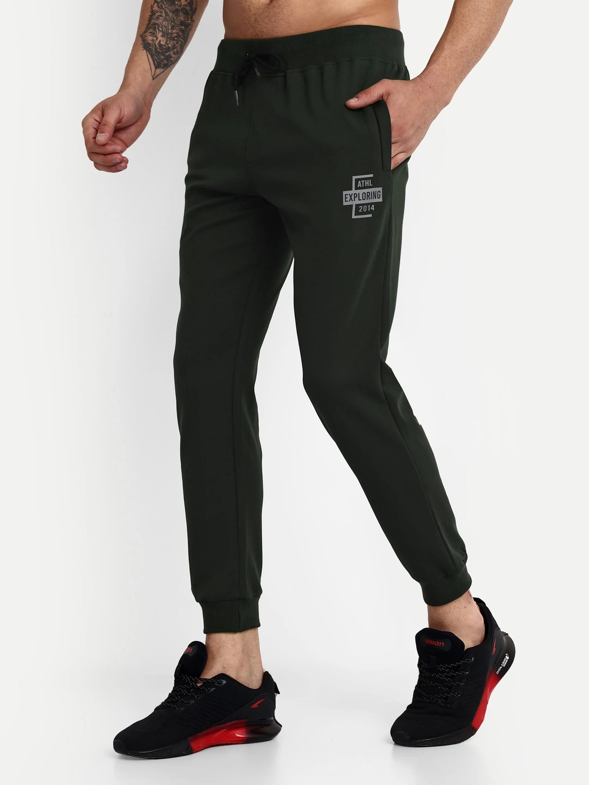 Men Green Cotton Casual Joggers