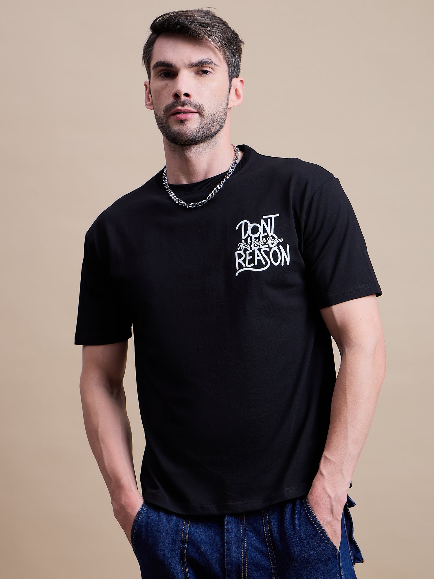 Men's Black Cotton Oversized T-Shirt - Reprise