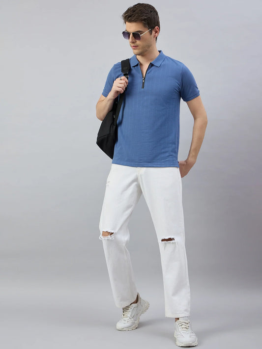 Men Blue Cotton Polo T-Shirts - Reprise