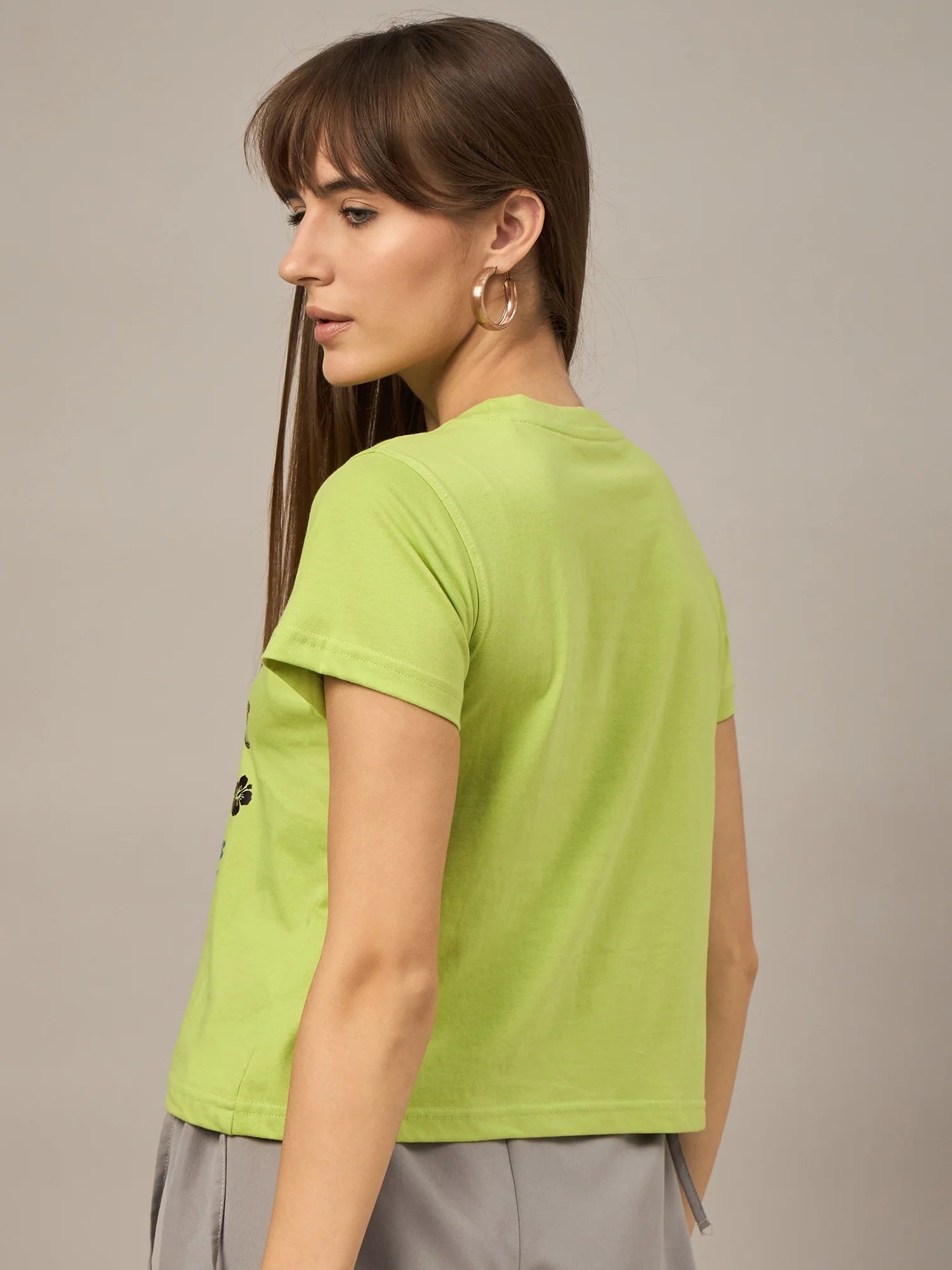 Women Printed Regular Fit T-shirt Green