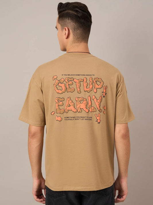 Men Printed Oversized T-shirt Beige