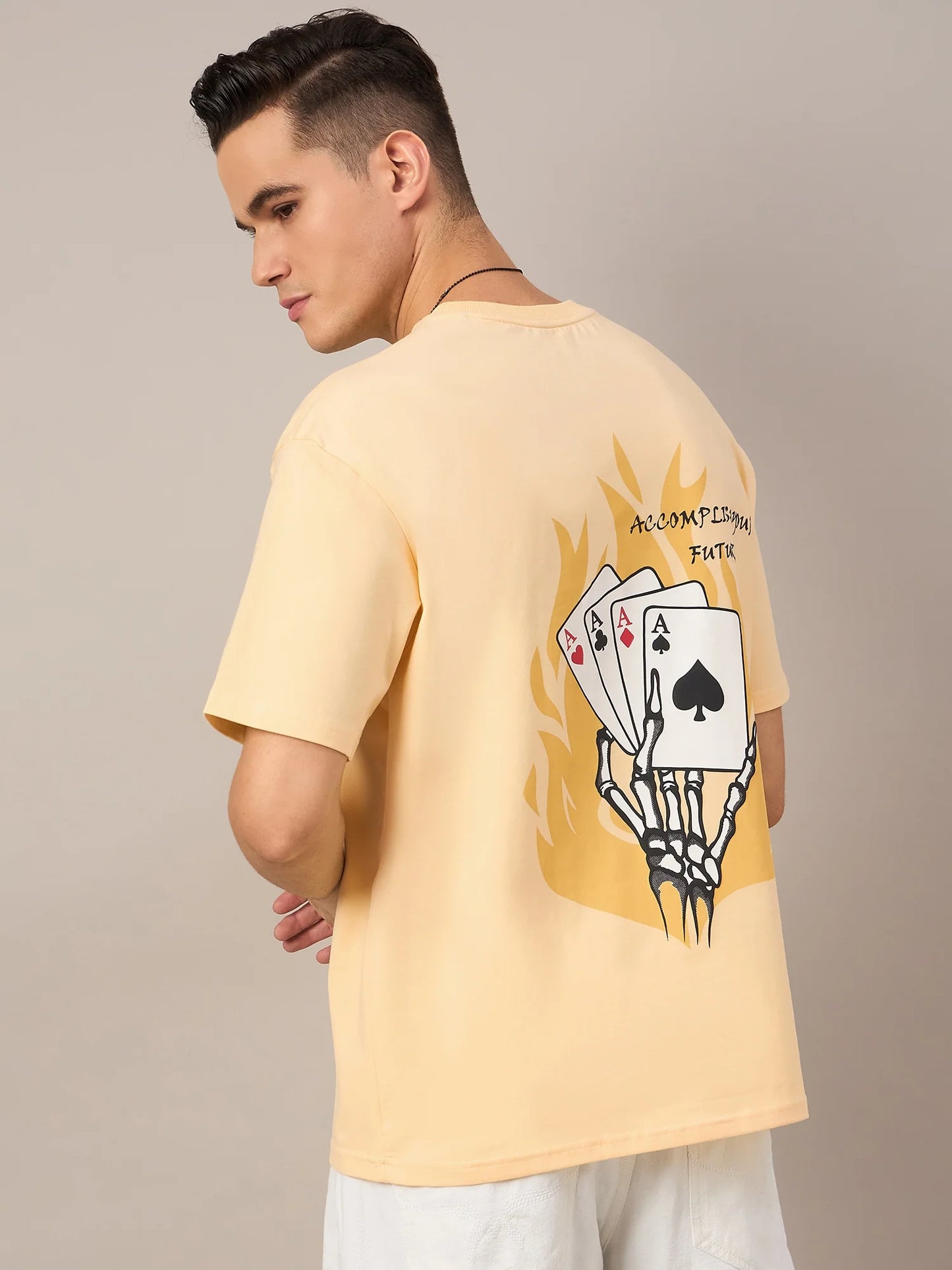 Men Printed Oversized T-shirt Yellow