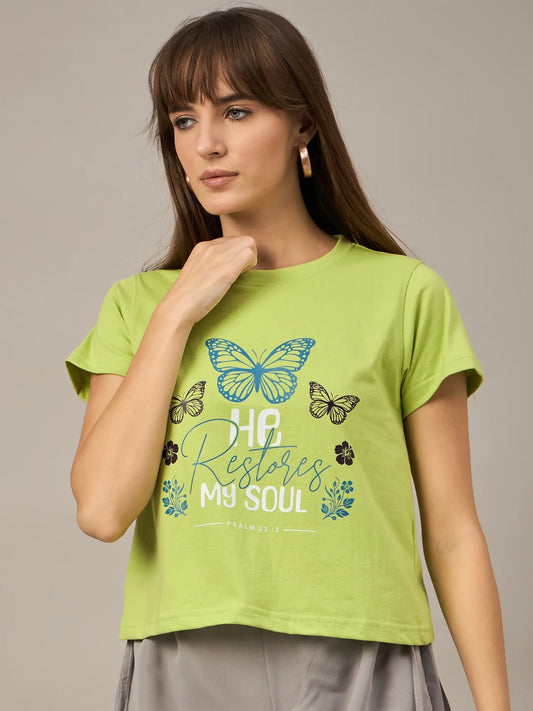 Women Printed Regular Fit T-shirt Green