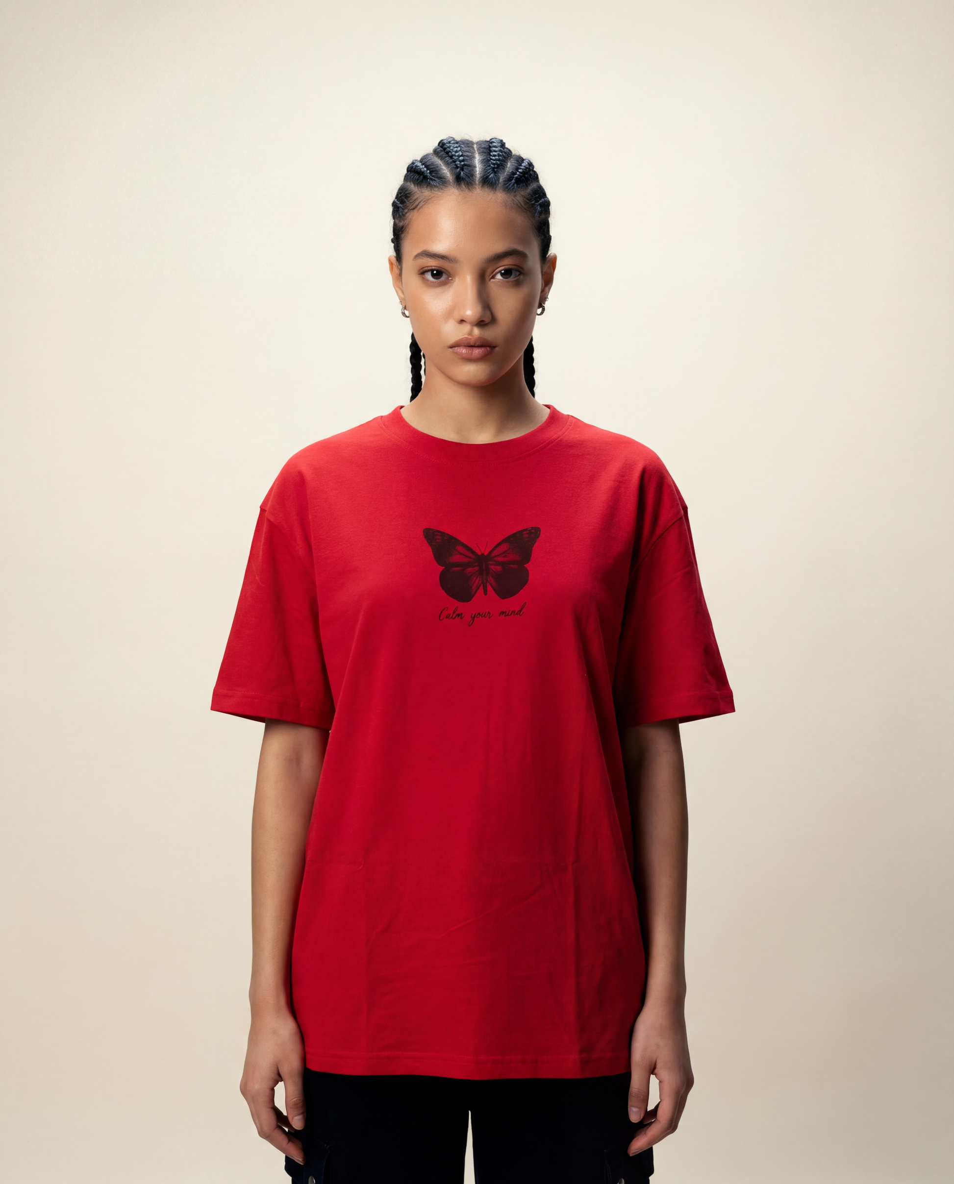 Women Oversized Round Neck Half Sleeves Tshirt Red - Reprise