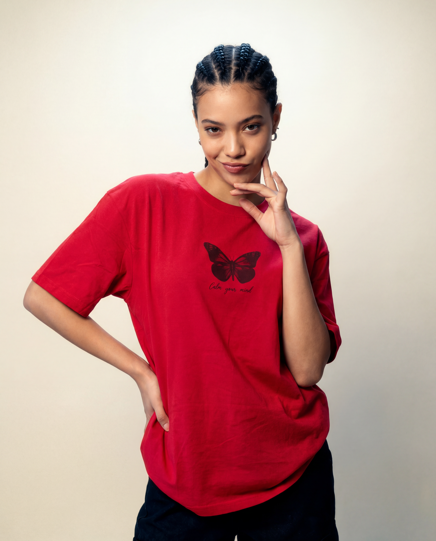 Women Oversized Round Neck Half Sleeves Tshirt Red - Reprise
