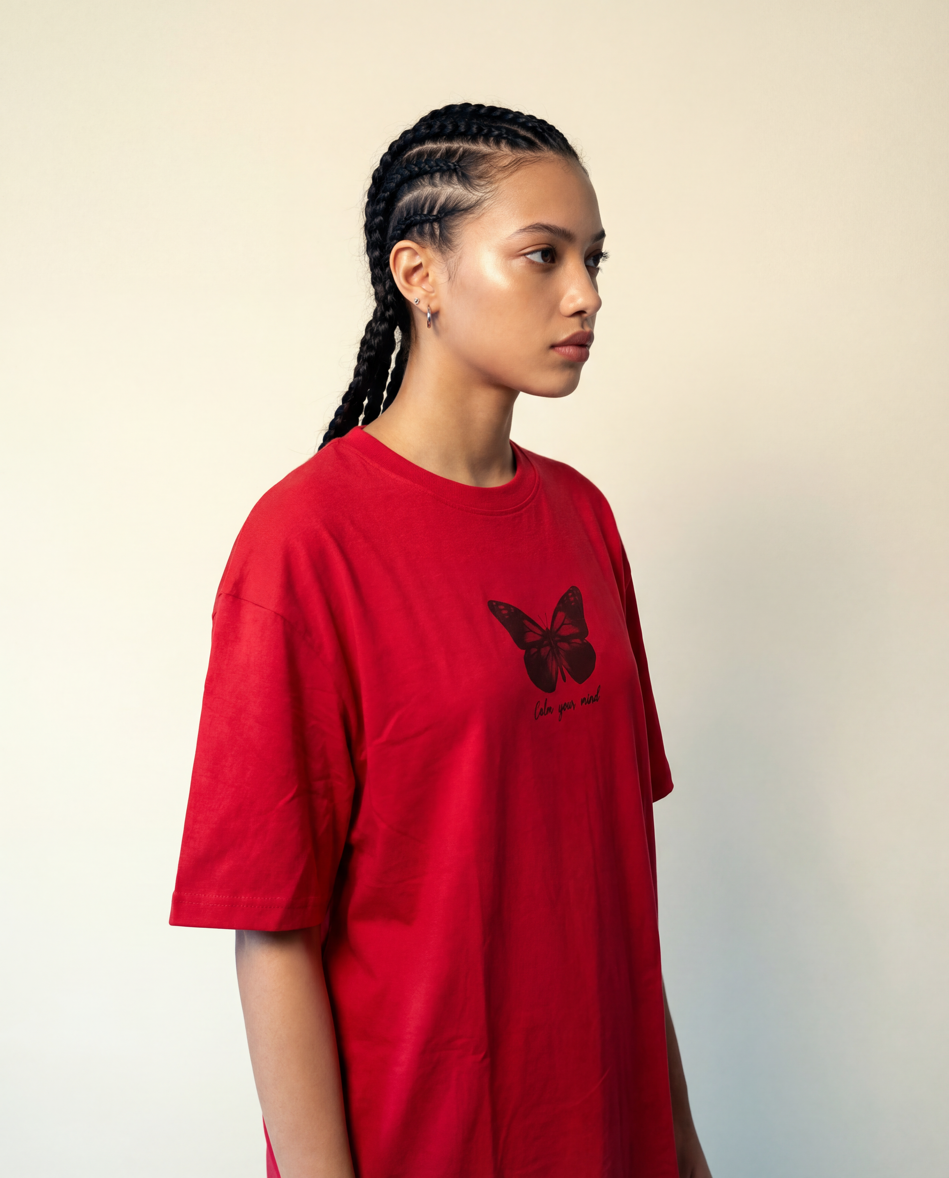Women Oversized Round Neck Half Sleeves Tshirt Red - Reprise