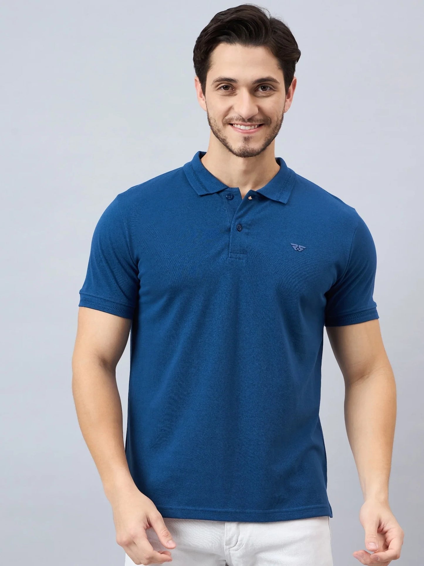 Men Blue Cotton Polos T-Shirts