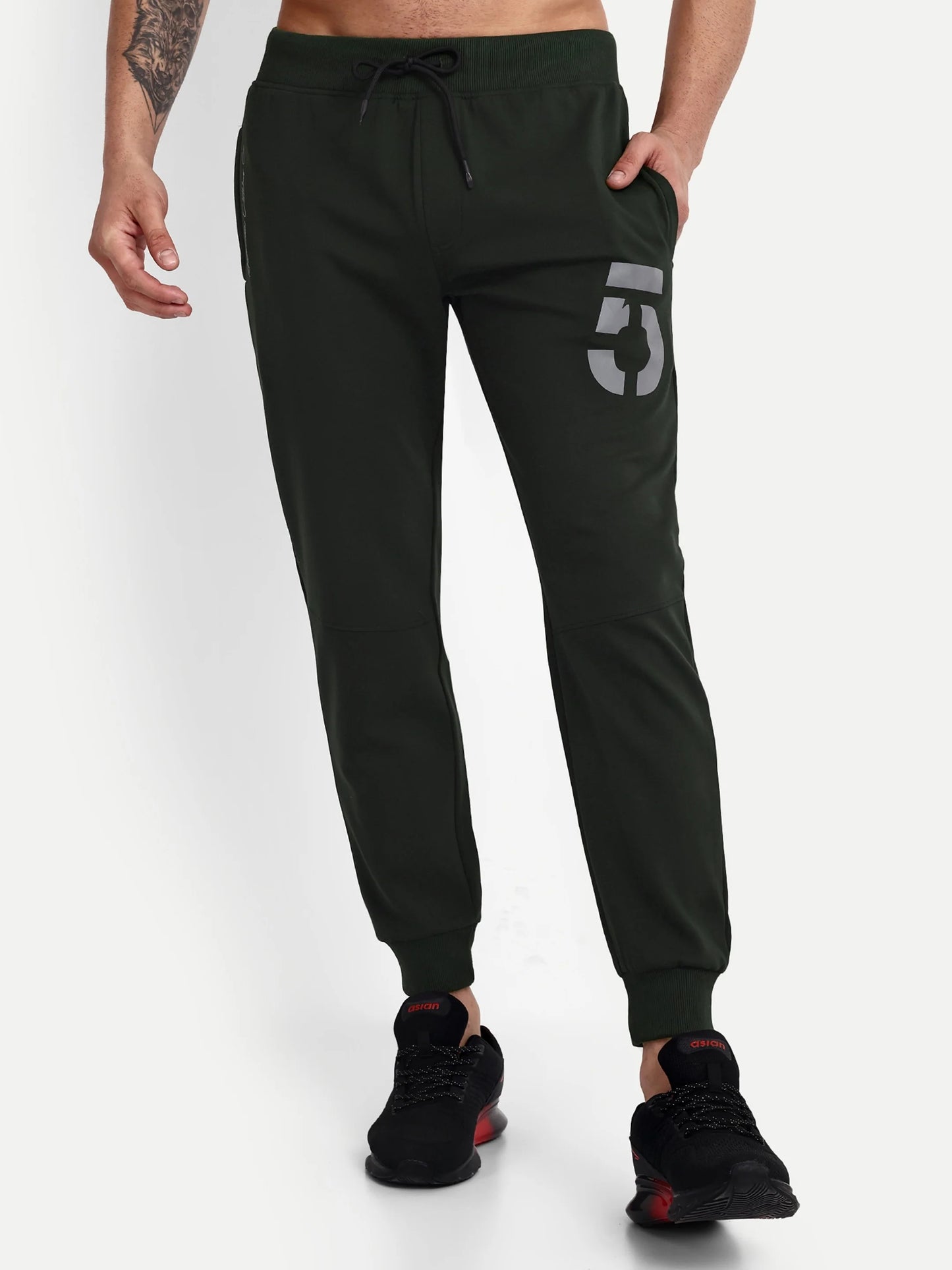 Men Green Cotton Casual Joggers