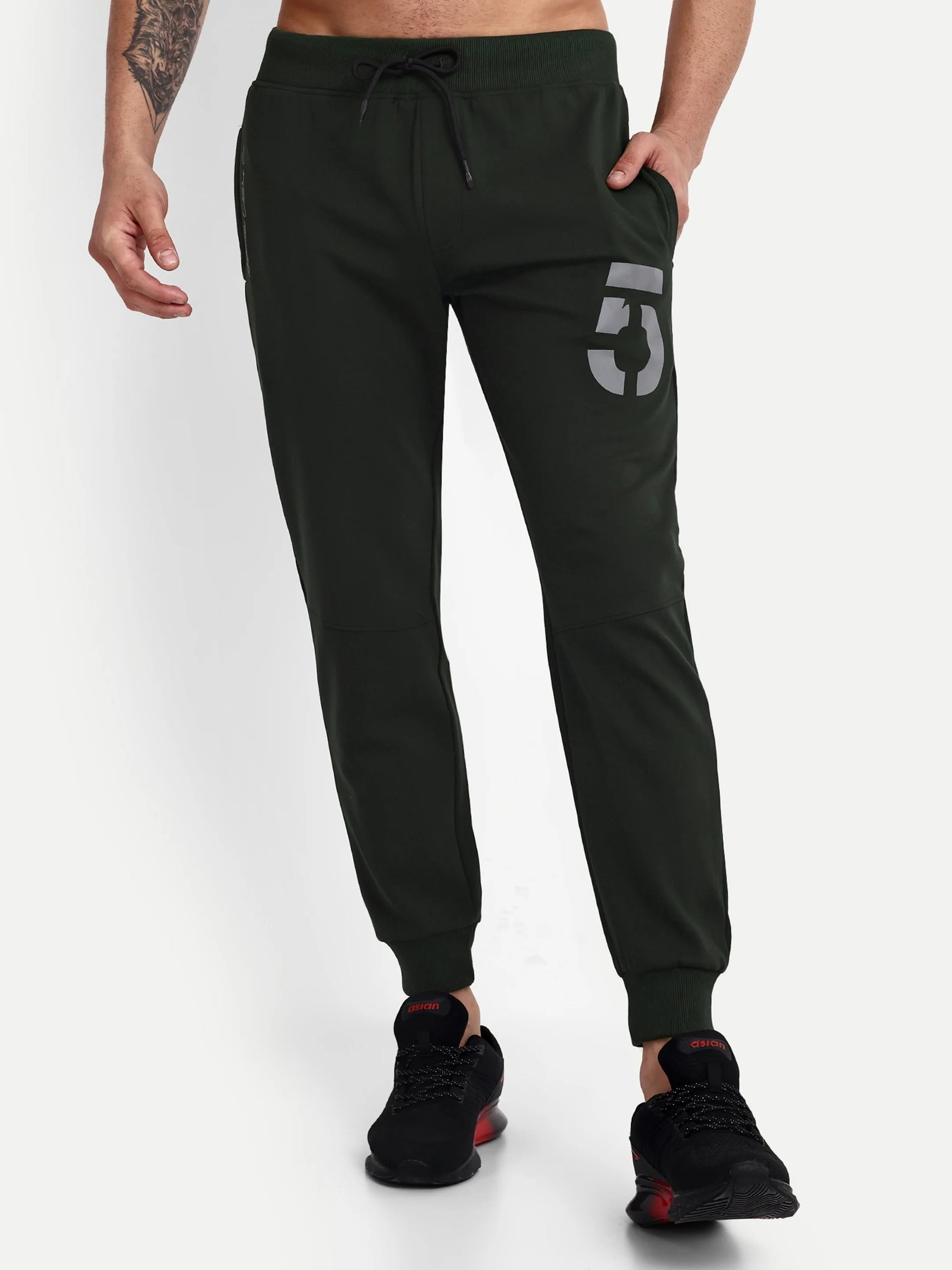 Men Green Cotton Casual Joggers