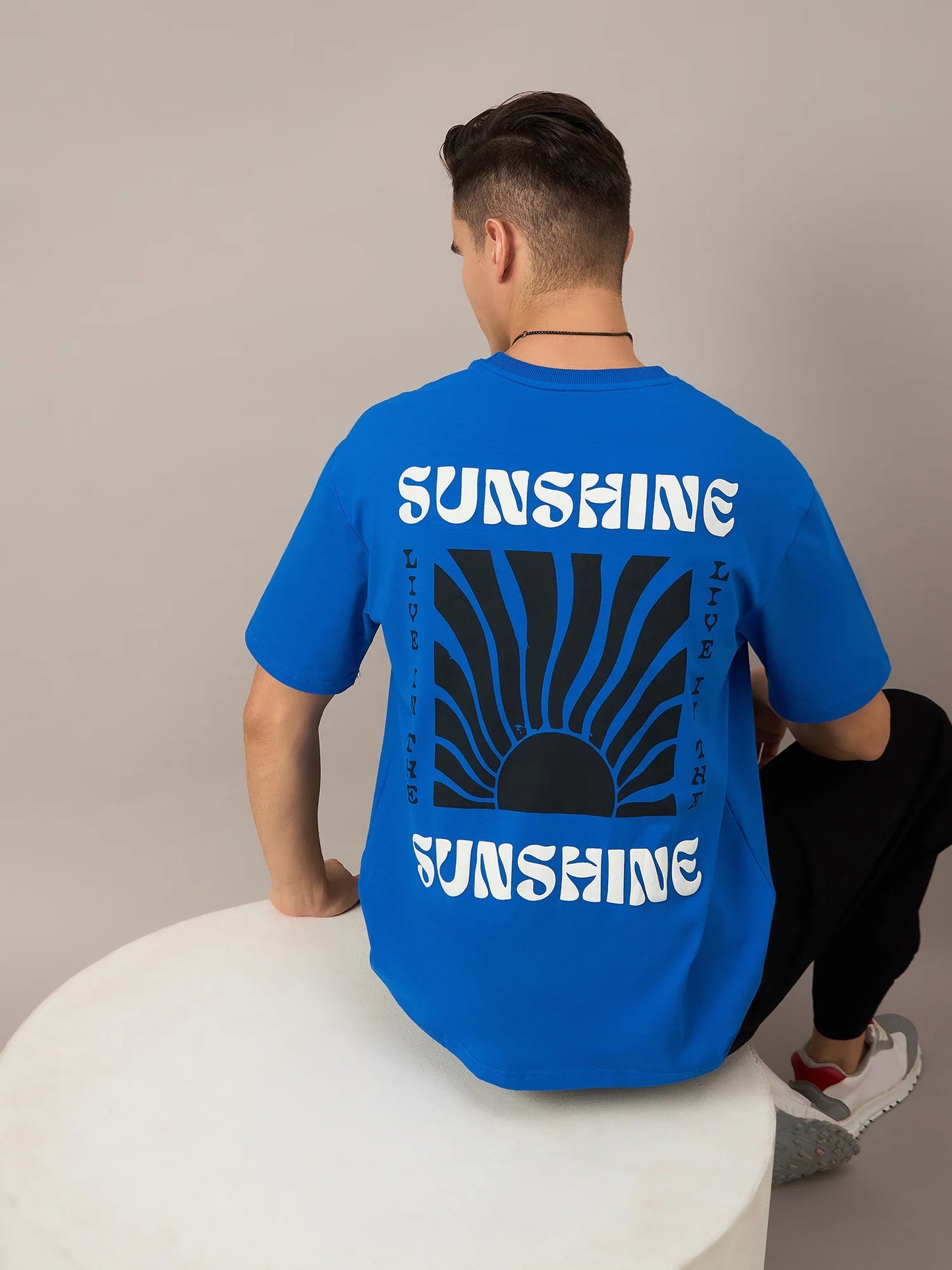 Men Printed Oversized T-shirt Blue