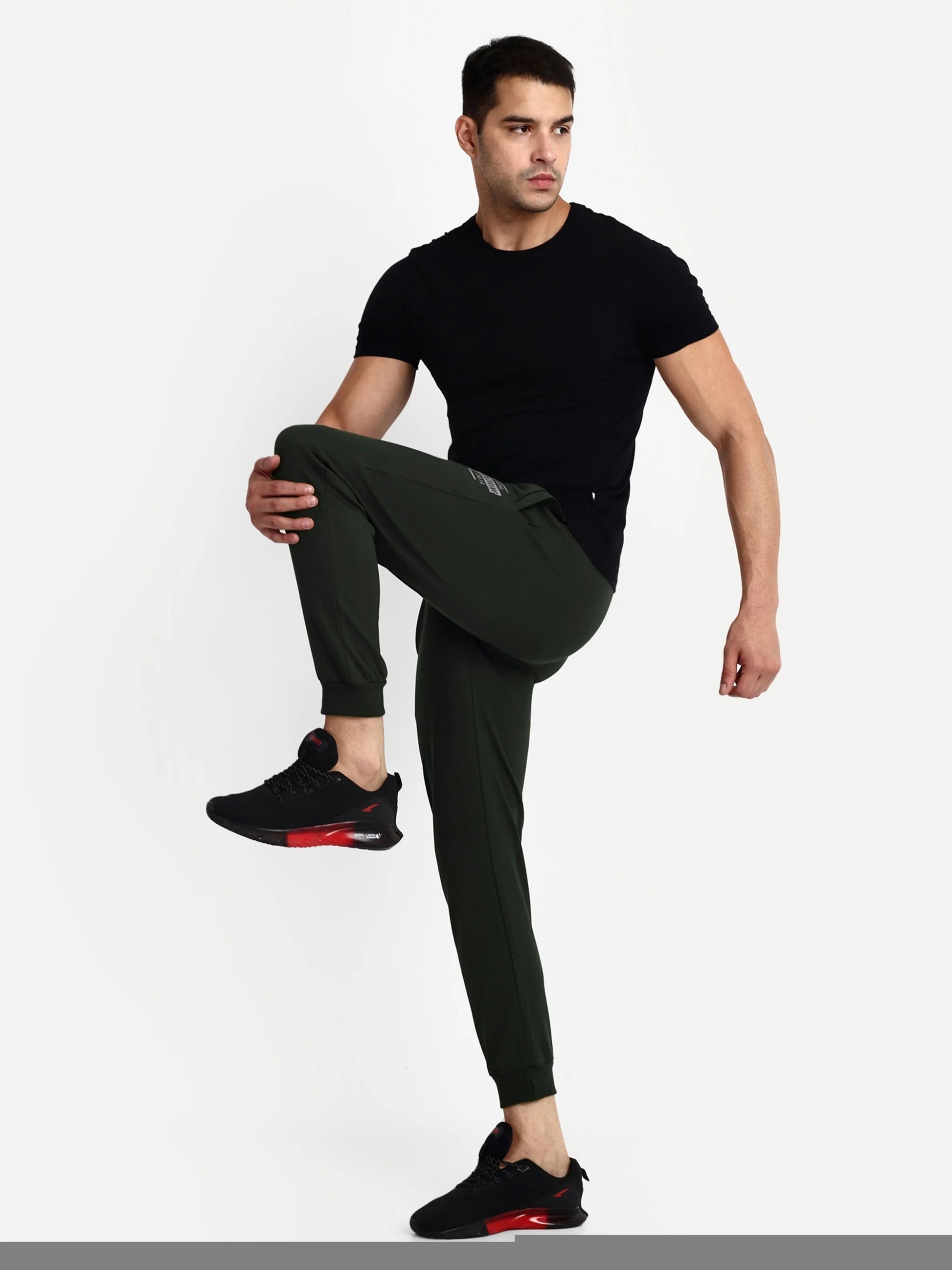 Men Green Cotton Casual Joggers