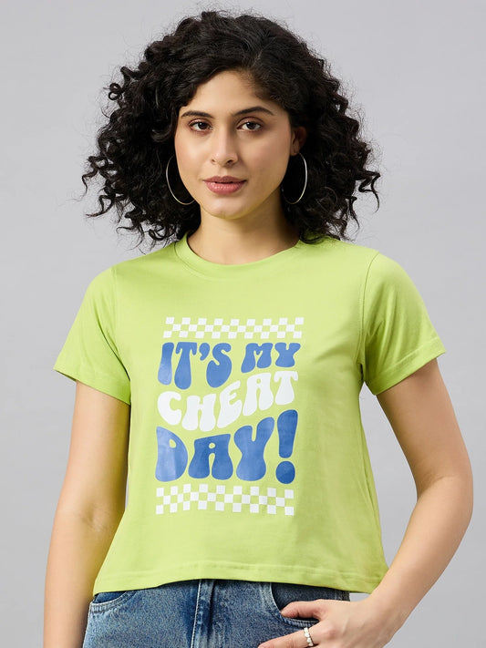 Women Printed Regular Fit T-shirt Green