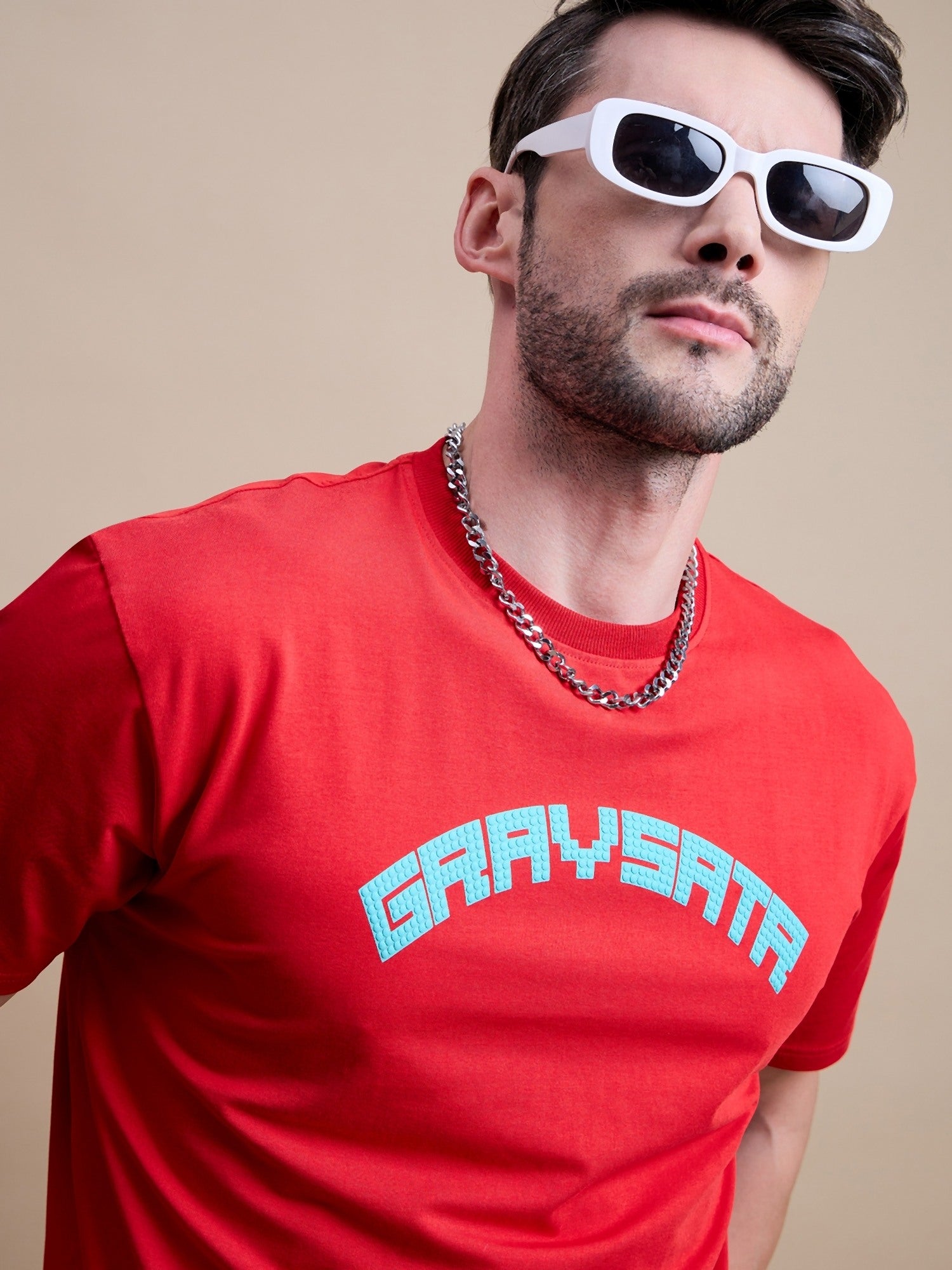 Men's Red Cotton Oversized T-Shirt - Reprise