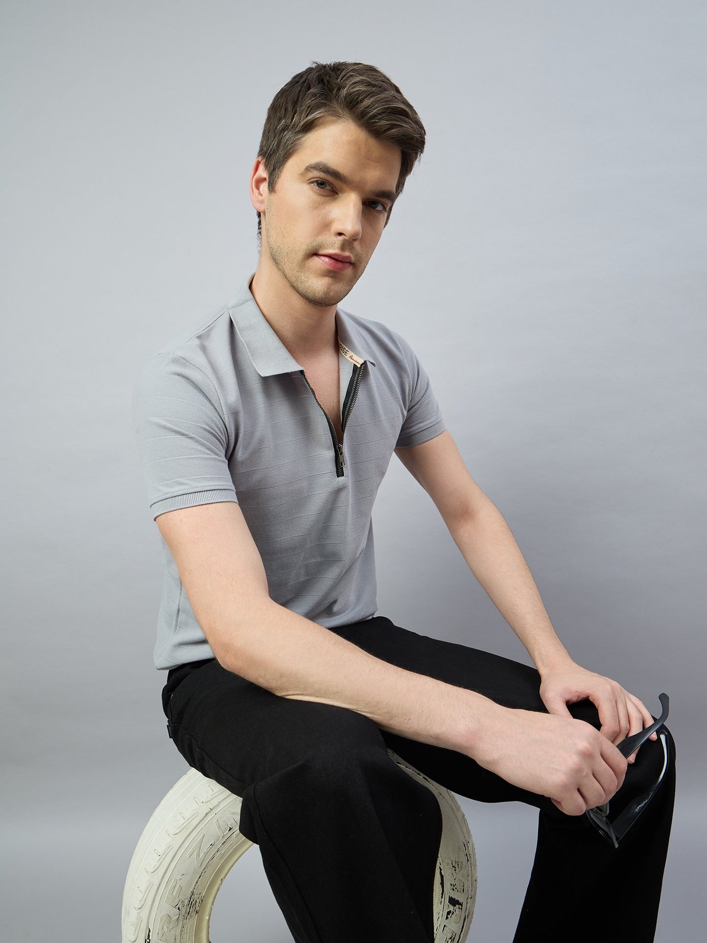 Men's Grey Cotton Polo T-Shirts - Reprise